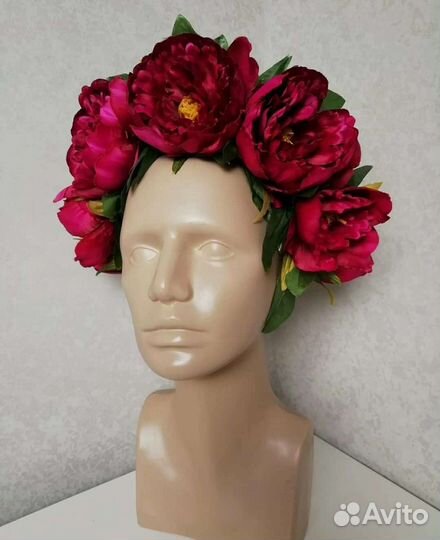 Ободок с цветами крупные розы пионы