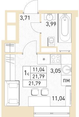 Квартира-студия, 21,8 м², 3/17 эт.