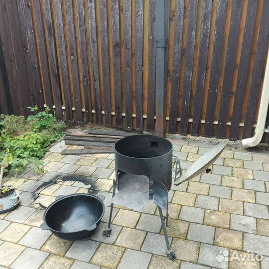 Печь учаг 3 мм с чугун казаном 16 литров, крышка