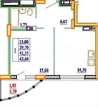 1-к. квартира, 43,4 м², 11/11 эт.