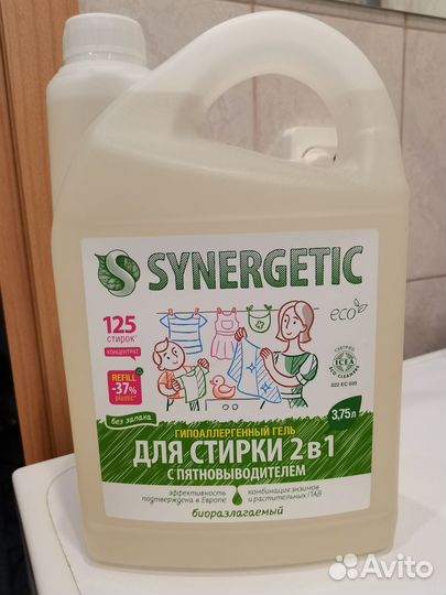 Гель для стирки synergetic 2 в 1 канистра 3.75л