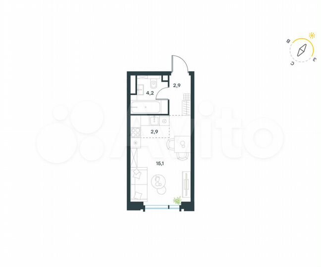 Квартира-студия, 25,1 м², 14/19 эт.