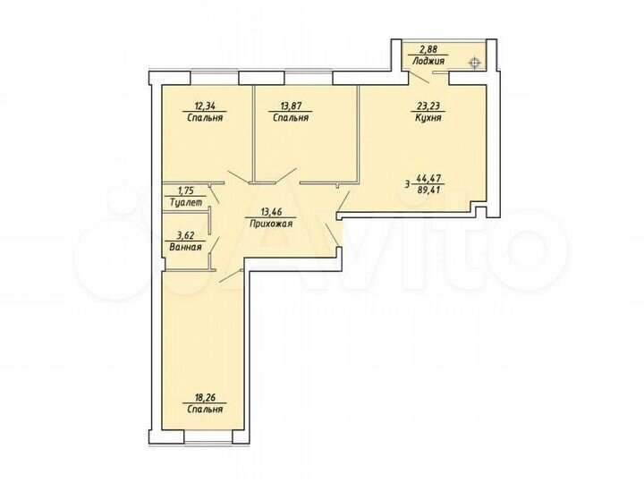 3-к. квартира, 89,4 м², 2/10 эт.