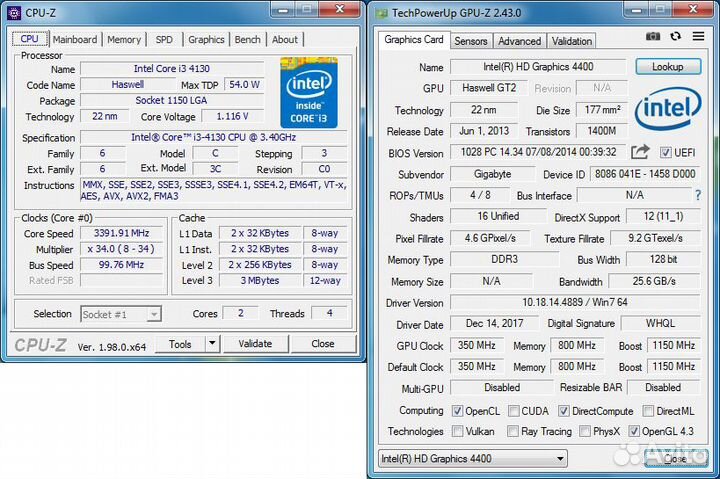 1150 Intel Core i3-4130 / 4 потока 3.4ghz