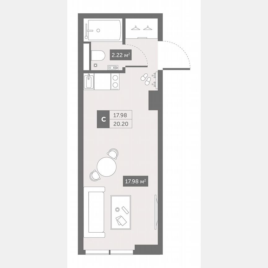1-к. апартаменты, 20,2 м², 2/13 эт.
