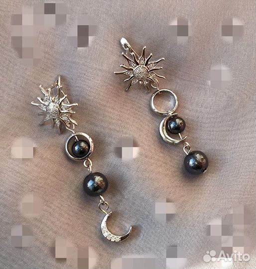 Ассиметричные серьги женские жемчуг хлопковый