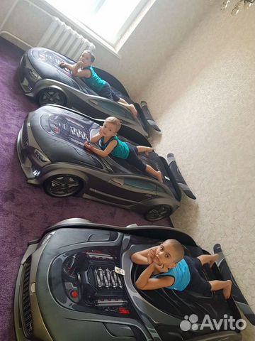 Кровать машинка графит с 3D обивкой