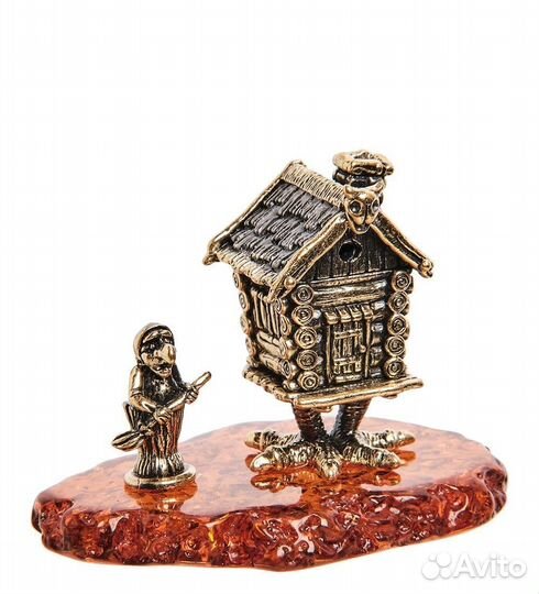 Фигурка Избушка с Бабой Ягой (латунь, янтарь) A2163252