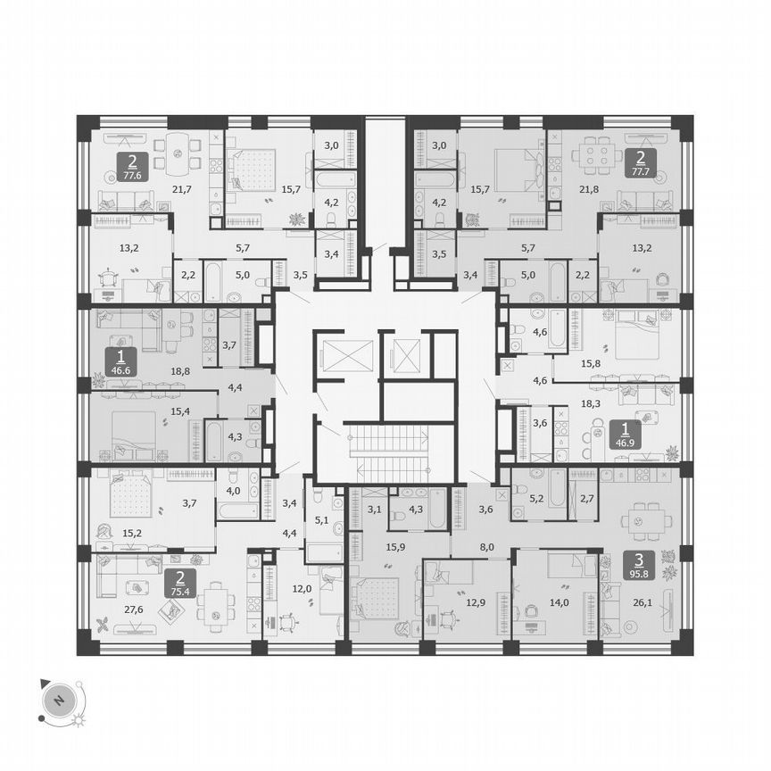 1-к. квартира, 46,9 м², 4/14 эт.