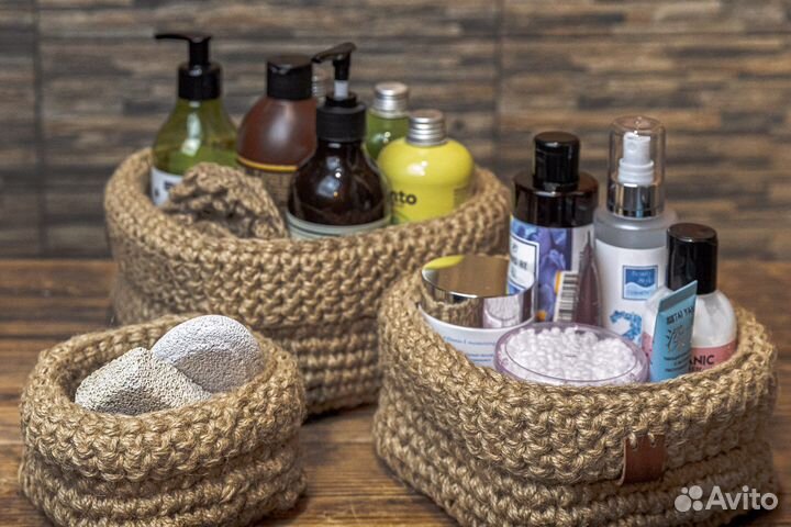 Комплект корзинок ручной работы из джута