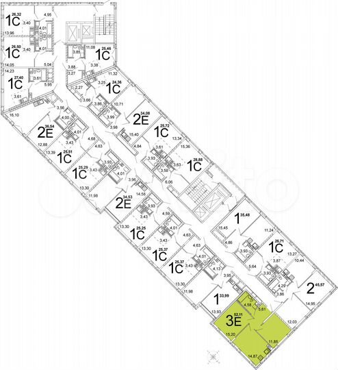 2-к. квартира, 52,2 м², 11/14 эт.