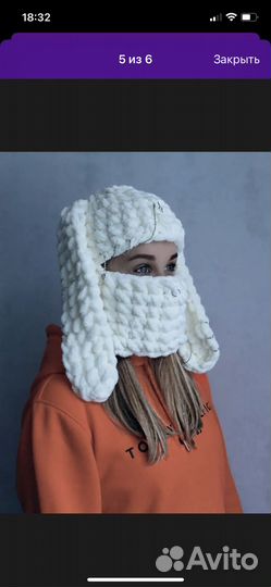 Балаклава вязаная с ушками