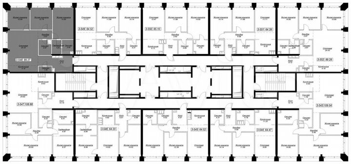 3-к. квартира, 89 м², 45/55 эт.