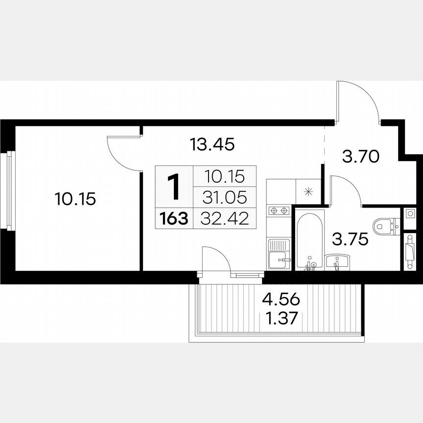 1-к. квартира, 32,4 м², 4/15 эт.