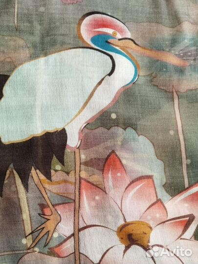 Палантин Павлопосадский шерсть набивной Журавли