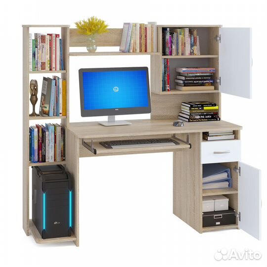 Стол компьютерный кст-11.1, цвет дуб сонома/белый, шхгхв 149х60х144 см., универсальная сборка