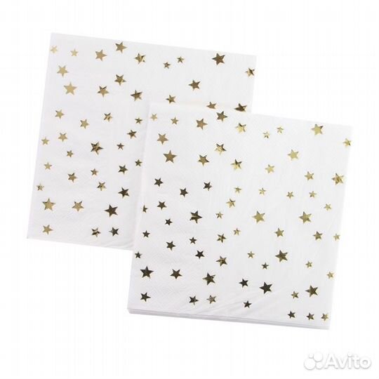 Салфетки белые золотые звезды 33х33