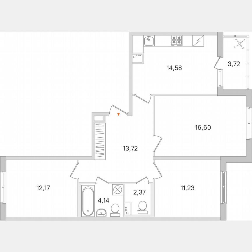 3-к. квартира, 76,7 м², 2/8 эт.
