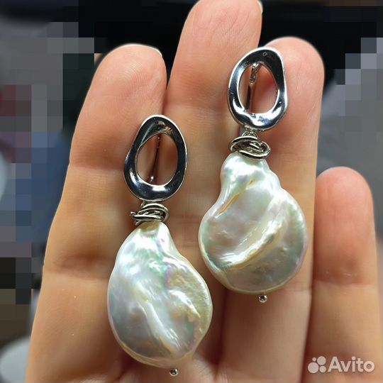 Серьги с натуральным барочным жемчугом