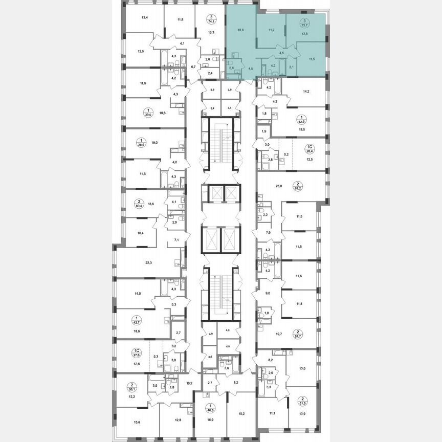 3-к. квартира, 73,7 м², 16/19 эт.