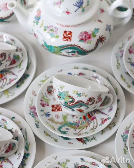 Чайные тройки и молочник Старый Китай дракон