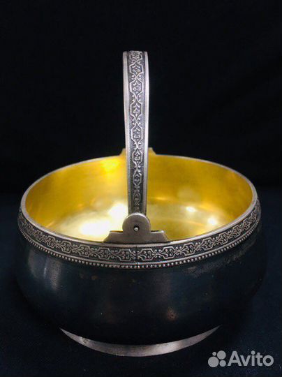 Сахарница старинная серебренная 875 пробы
