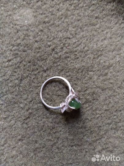 Кольцо серебро, нефрит, винтажное