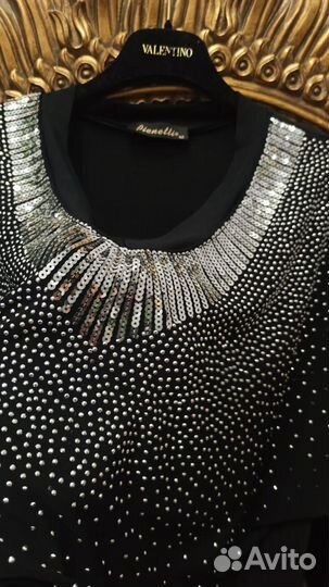 Блузка 52-56 вечерняя паетки черная серебро италия