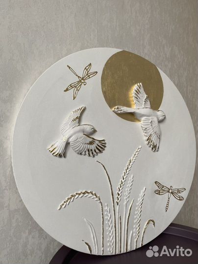 Круглая картина панно с птицами