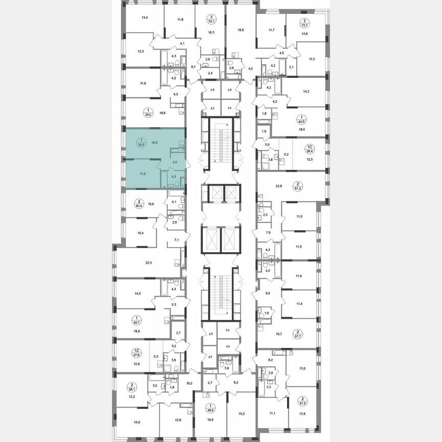 1-к. квартира, 38,9 м², 14/19 эт.