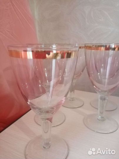 Фужеры 7шт для шампанского с золотой каймой СССР