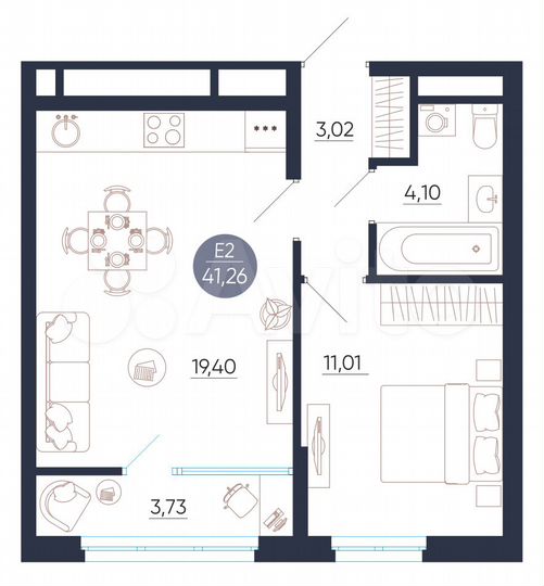 1-к. квартира, 41,3 м², 16/25 эт.