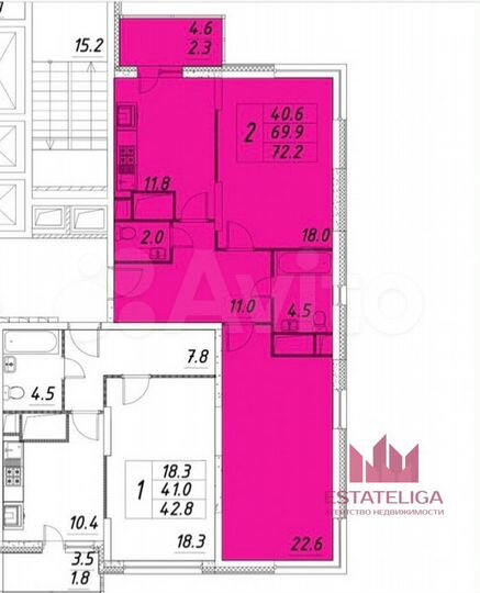 2-к. квартира, 72 м², 16/22 эт.