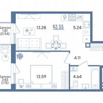 1-к. квартира, 42,6 м², 2/13 эт.