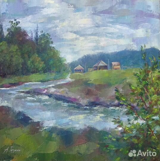 Картина пейзаж Река Природа Лето Лес