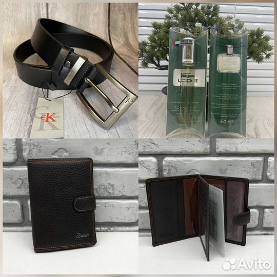 Подарок мужу, парню. Ремень, парфюм, обложка