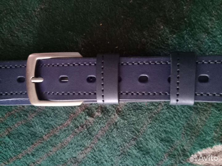 Ремень кожаный темно синий с ручным швом 40мм