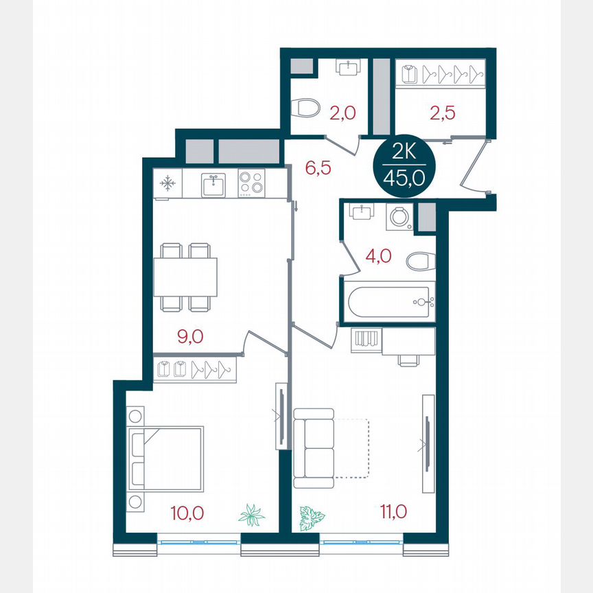 2-к. квартира, 45 м², 22/32 эт.