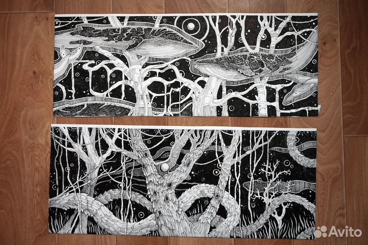 Картина графика, ар нуво, пейзаж