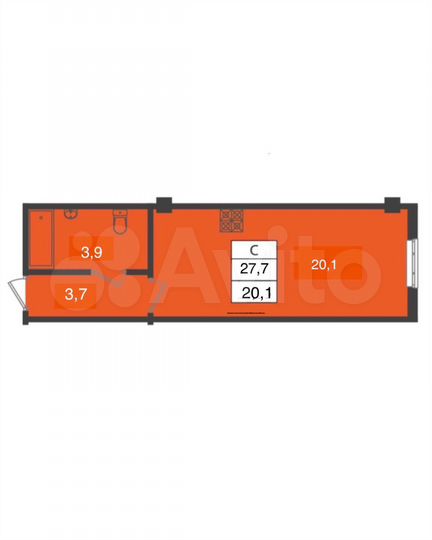 Квартира-студия, 27,7 м², 23/27 эт.