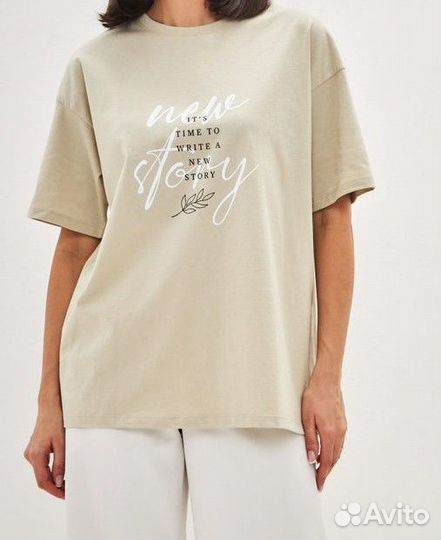 Футболка женская оверсайз бежевая