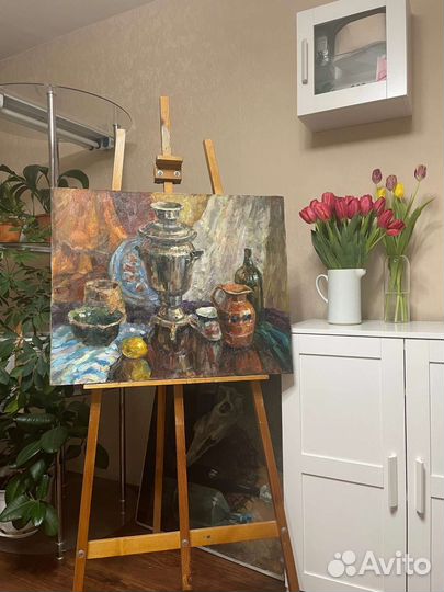Картина маслом на холсте натюрморт с самоваром
