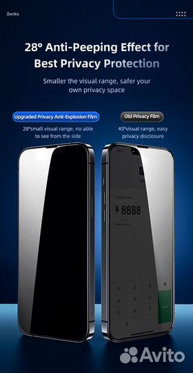 Benks Стекло iPhone 13,13 Pro, 14 Anti Spy