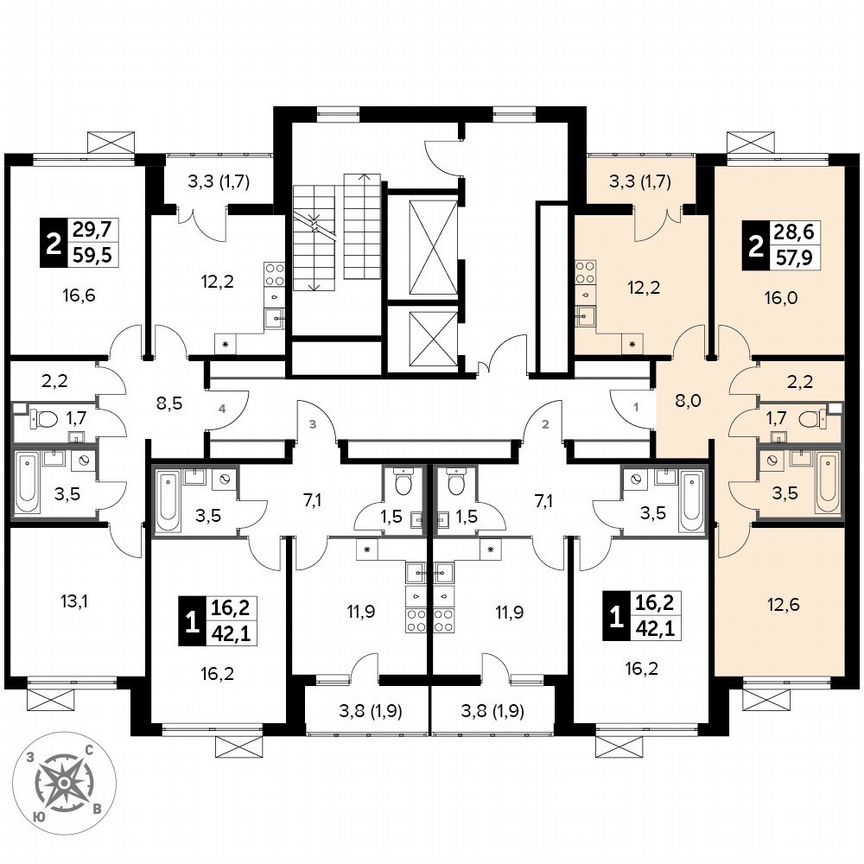 2-к. квартира, 57,9 м², 8/15 эт.
