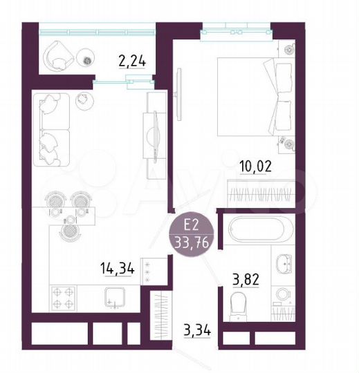 2-к. квартира, 33,8 м², 10/10 эт.