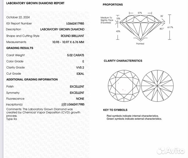 Кольцо с бриллиантом (CVD) 5 карат