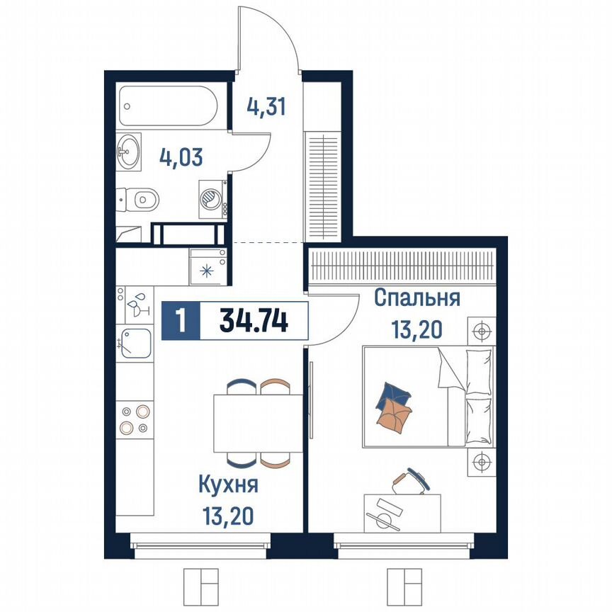1-к. квартира, 34,7 м², 8/18 эт.