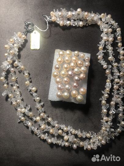 Жемчужное колье бусы, серьги