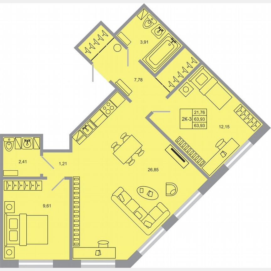 2-к. квартира, 63,9 м², 3/17 эт.