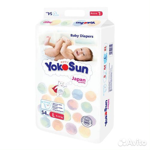 Подгузники YokoSun L (9-13 кг) 54 шт